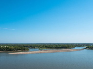 Yeşil bir ormanda nehir akıyor. Doğal arka plan.