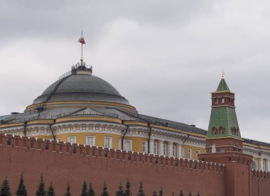 Kremlin Moskova Dome Senato binası Rus Bayrağı kulesi
