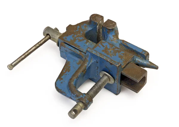 Válvula de aço azul no fundo branco — Fotografia de Stock