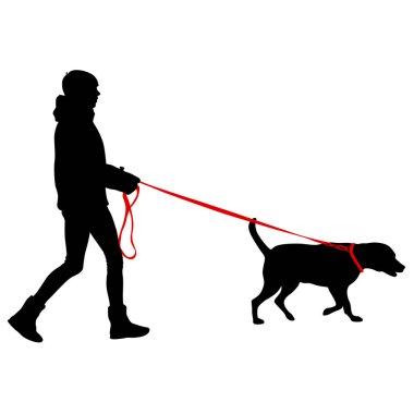 Beyaz arka planda kadın ve köpek silueti