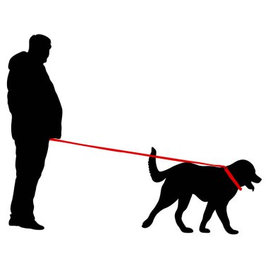 Beyaz arka planda insan ve köpek silueti