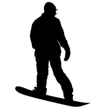 Siyah beyaz arka plan illüstrasyon snowboard siluetleri