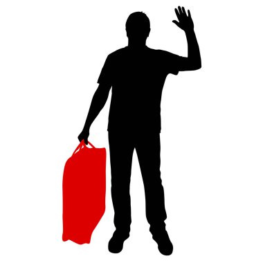 Elinde evrak çantası olan bir adamın silueti, beyaz bir arka plan üzerinde