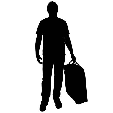 Elinde evrak çantası olan bir adamın silueti, beyaz bir arka plan üzerinde