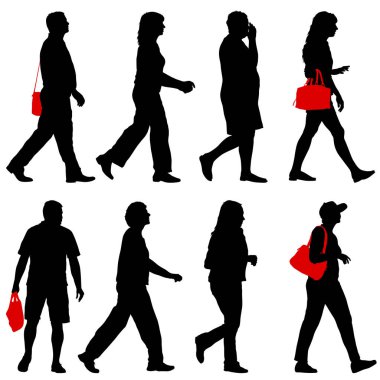 Set Siyah siluet adam ve kadın ayakta, beyaz arka plan üzerinde insanlar