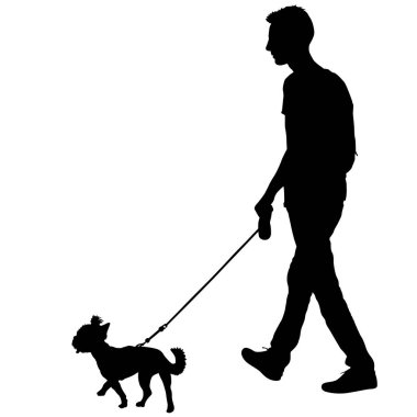 Beyaz arka planda insan ve köpek silueti