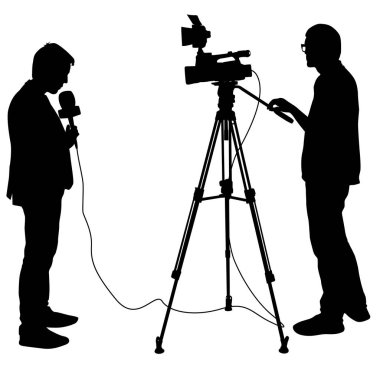 Siluet operatörü, beyaz arka planda mikrofonlu gazeteciyi kaldırdı