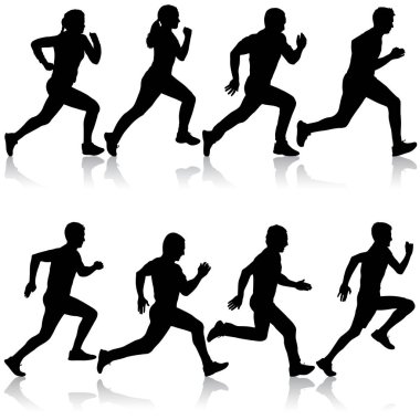 Siluet seti. Sürat koşucusu erkekler ve kadınlar