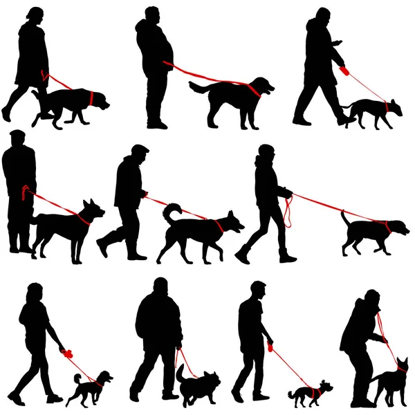在白色背景上设置人和狗的轮廓 — 图库矢量图片