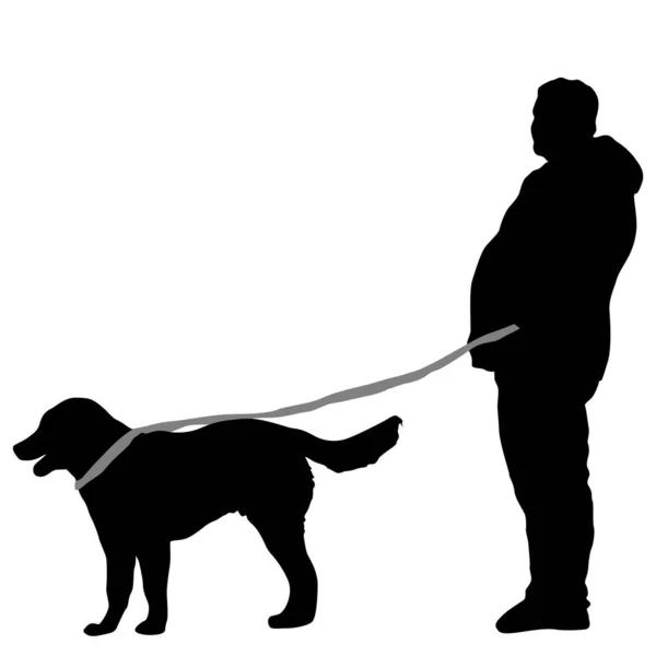 Silhouette d'homme et chien sur fond blanc — Image vectorielle