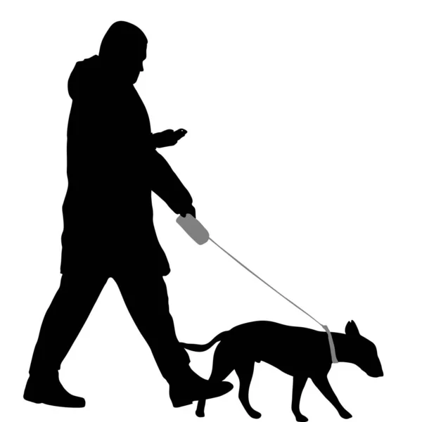 Silhouette di uomo e cane su sfondo bianco — Vettoriale Stock