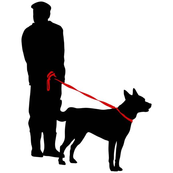 Silhouette di uomo e cane su sfondo bianco — Vettoriale Stock