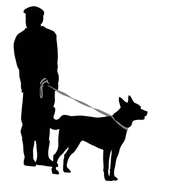 Silhouet van mens en hond op een witte achtergrond — Stockvector