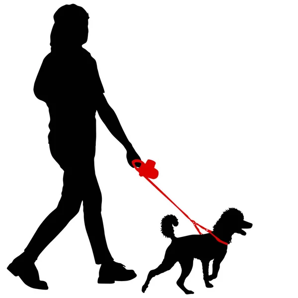 Silhouette von Frau und Hund auf weißem Hintergrund — Stockvektor