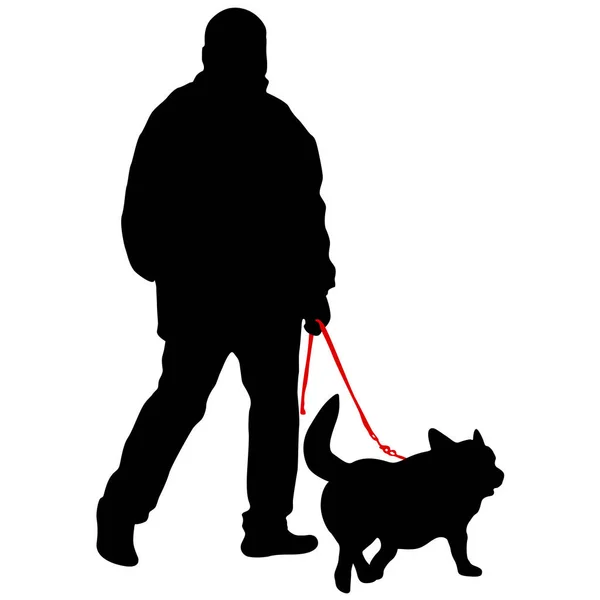 Silhouette d'homme et chien sur fond blanc — Image vectorielle