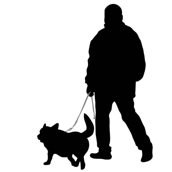 白い背景に男と犬のシルエット — ストックベクタ