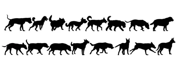 Set silhouette chien sur un fond blanc — Image vectorielle