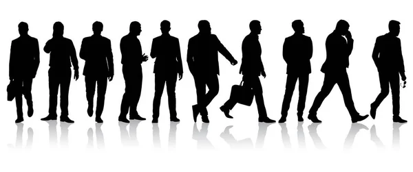 Set sagoma nera uomo in piedi, persone su sfondo bianco — Vettoriale Stock