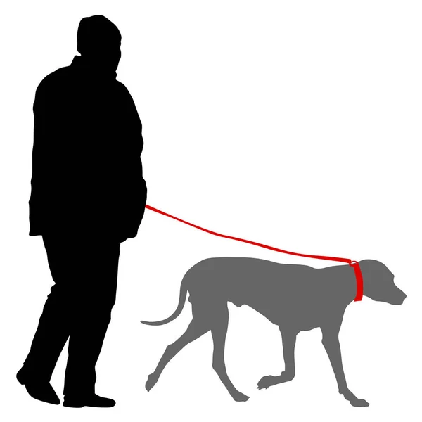 Silhouette of man and dog on a white background — Stock Vector