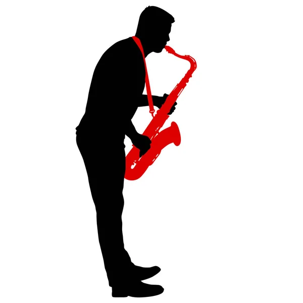 Silhouette de musicien jouant du saxophone sur fond blanc — Image vectorielle