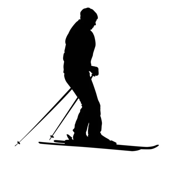 Berg skiër versnelling naar beneden de helling sport silhouet — Stockvector
