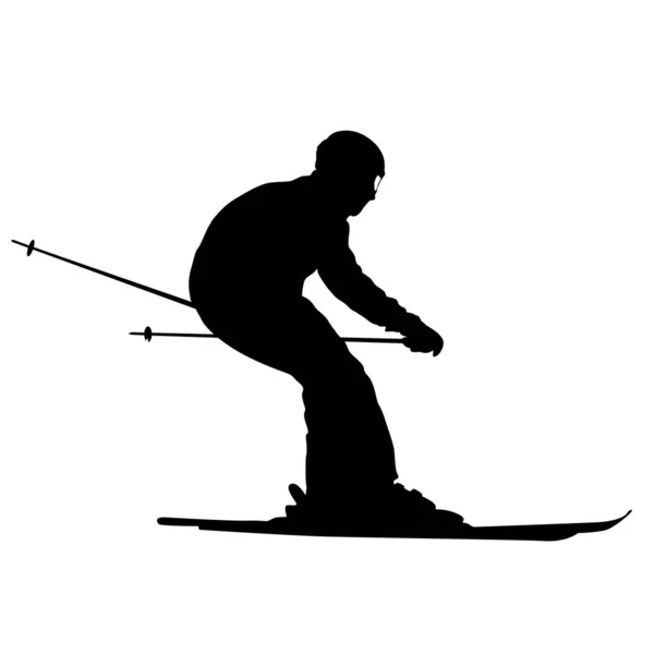 Mountain skier speeding down slope sport silhouette — Stock Vector