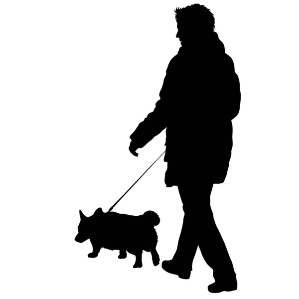 Silhouette de femme et chien sur fond blanc — Image vectorielle