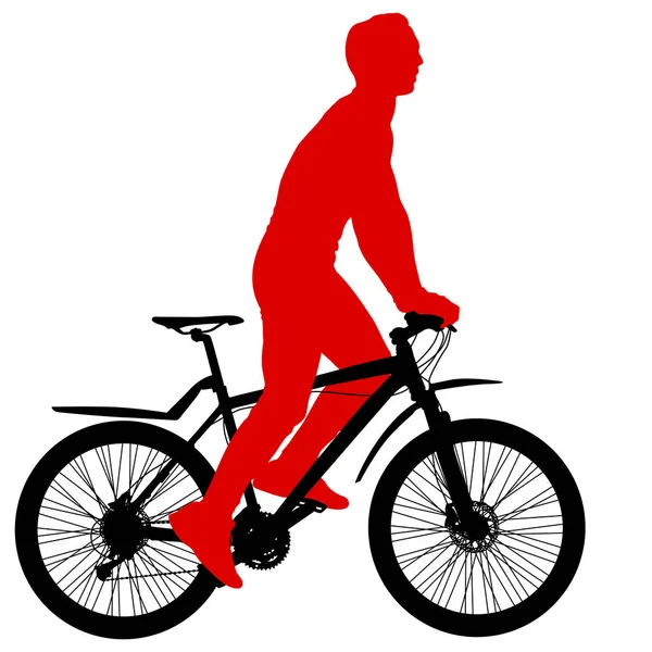 Silueta de un ciclista varón sobre fondo blanco — Vector de stock