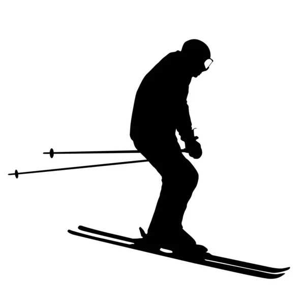 Esquiador de montaña exceso de velocidad por la pendiente silueta deportiva — Vector de stock