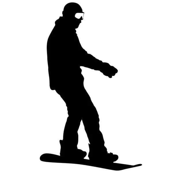 Czarne sylwetki snowboardzistów na białym tle ilustracja — Wektor stockowy