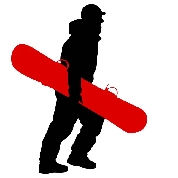 Schwarze Silhouetten Snowboarder auf weißem Hintergrund Illustration — Stockvektor