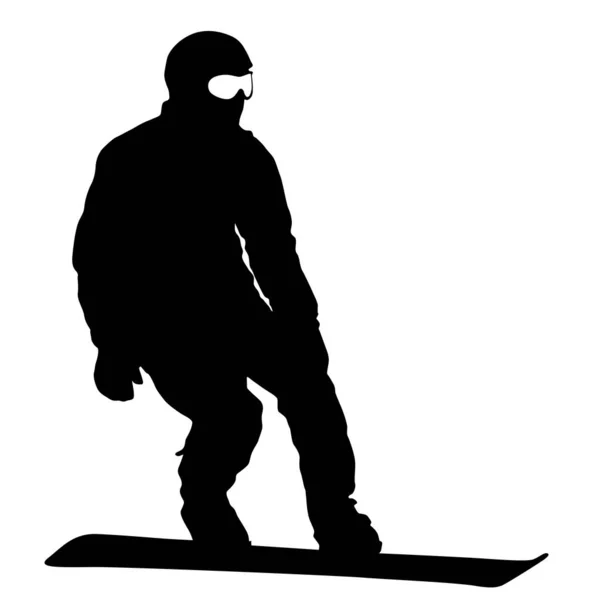 Siluetas negras snowboarders sobre fondo blanco ilustración — Vector de stock