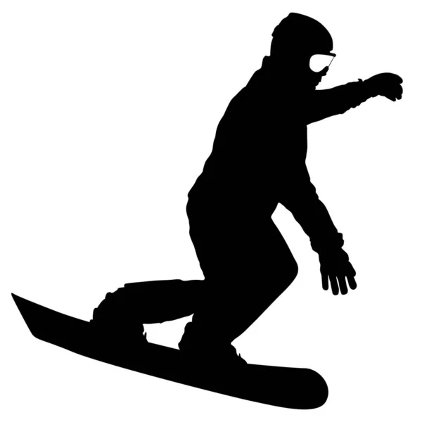 Siluetas negras snowboarders sobre fondo blanco ilustración — Vector de stock