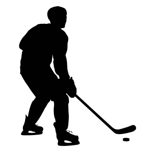 Silhouet van hockeyspeler op witte achtergrond — Stockvector