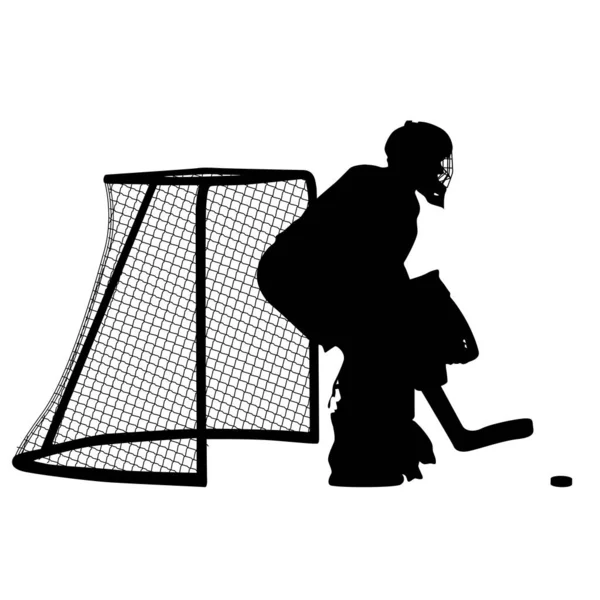 Silueta de portero de hockey sobre fondo blanco — Vector de stock