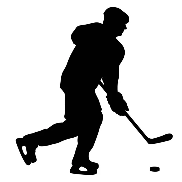 Silueta de jugador de hockey sobre fondo blanco — Vector de stock