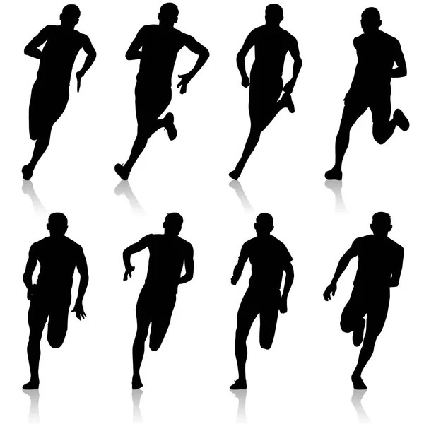Set of silhouettes Runners on sprint, men — Stock Vector