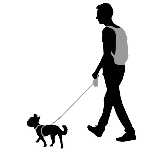 Silhouette di uomo e cane su sfondo bianco — Vettoriale Stock