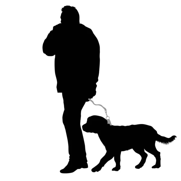 Silueta de hombre y perro sobre fondo blanco — Vector de stock