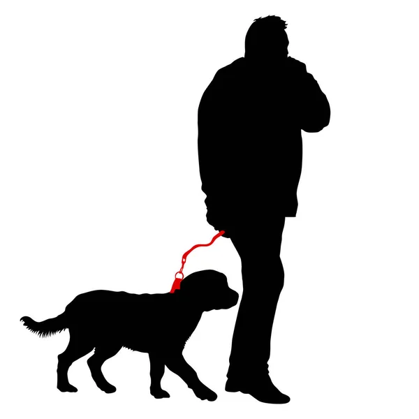 Silueta de hombre y perro sobre fondo blanco — Vector de stock