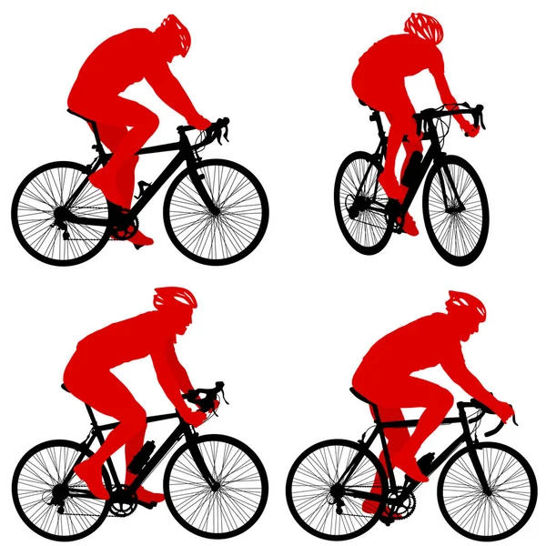 Ορίσετε σιλουέτα ενός ποδηλάτη αρσενικό σε λευκό φόντο — Διανυσματικό Αρχείο