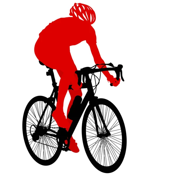 Silueta de un ciclista varón sobre fondo blanco — Vector de stock