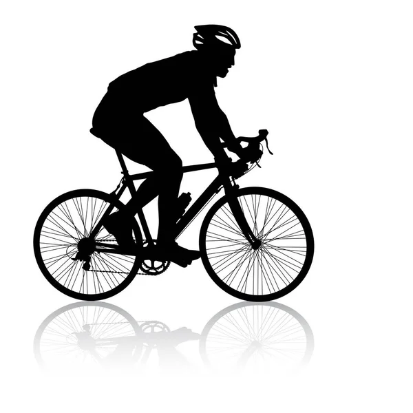 Silhouette d'un cycliste masculin sur fond blanc — Image vectorielle