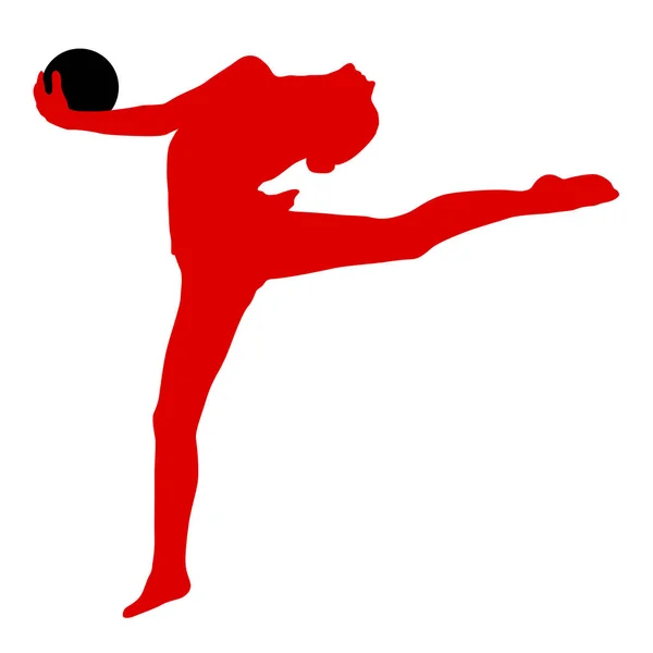 Silhouette girl gymnast with the ball on white background — Stock Vector