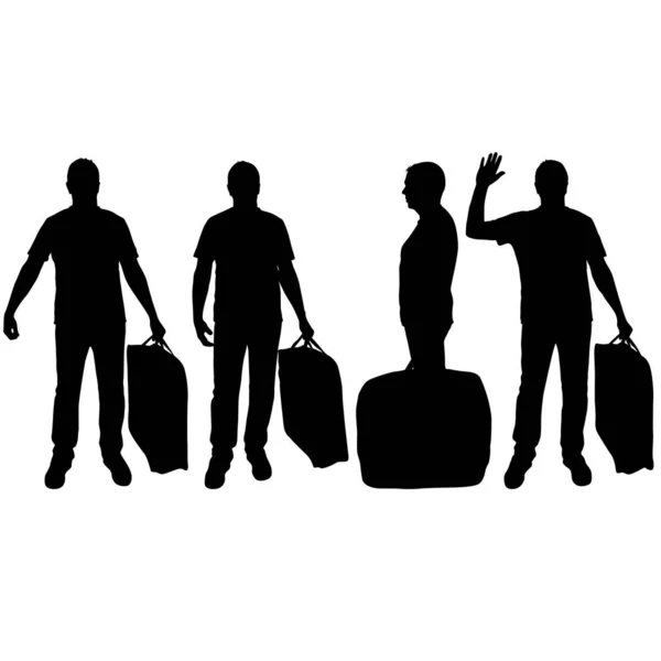 Set silhouette di un uomo con una valigetta in mano, su sfondo bianco — Vettoriale Stock