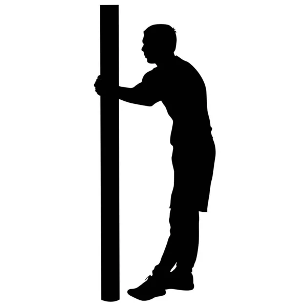 Мужчина стоит держа руки столб на белом фоне — стоковый вектор