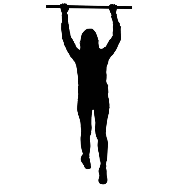 Mujer haciendo pull-ups silueta sobre un fondo blanco — Archivo Imágenes Vectoriales