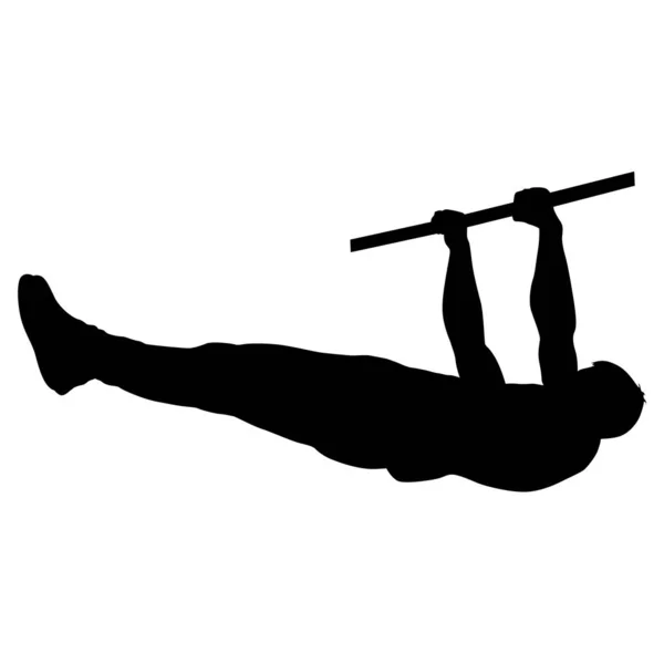 Hombre haciendo pull-ups silueta sobre un fondo blanco — Vector de stock