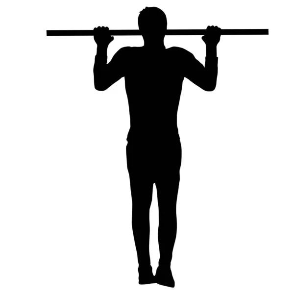 Uomo che fa pull-up silhouette su uno sfondo bianco — Vettoriale Stock