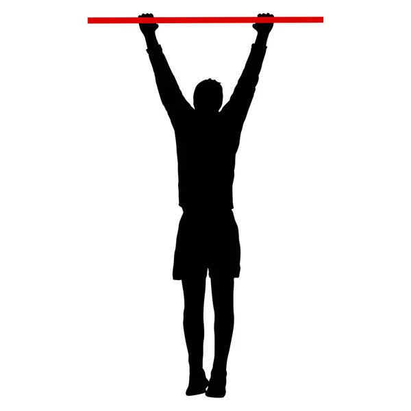 Hombre haciendo pull-ups silueta sobre un fondo blanco — Vector de stock